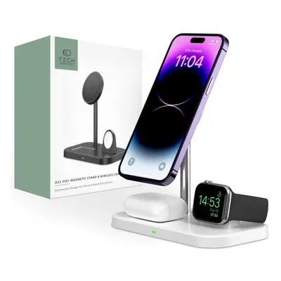 Tech-Protect A22 3in1 vezeték nélküli töltő mobil / AirPods / Apple Watch, fehér