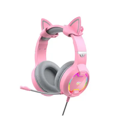 Havit Gamenote H2233d RGB gamer fülhallgató macskafüllel, rózsaszín (H2233d-pink)