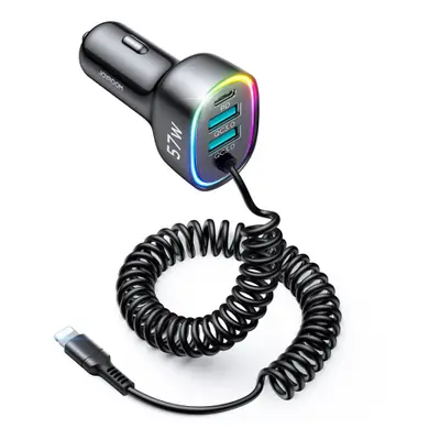 Joyroom JR-CL20 autós telefontartó 2x USB / USB-C 57W + Lightning kabel, fekete (JR-CL20)