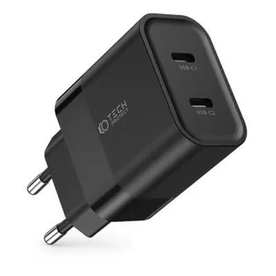 Tech-Protect C20W hálózati töltő adapter 2x USB-C 20W PD, fekete