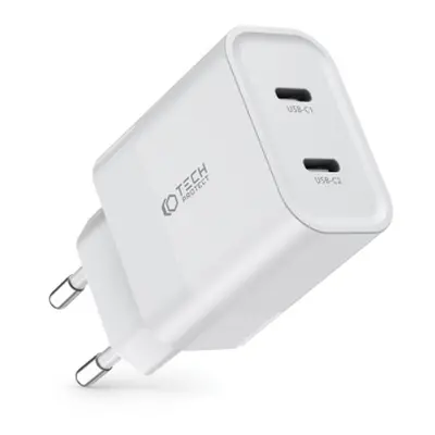 Tech-Protect C20W hálózati töltő adapter 2x USB-C 20W PD, fehér