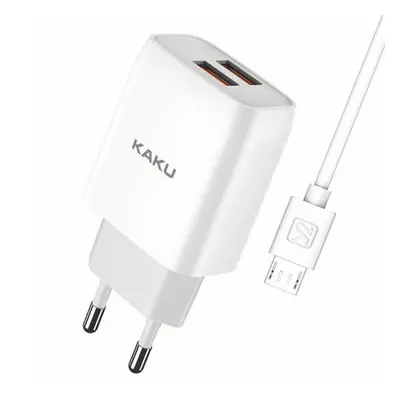 KAKU Charger hálózati töltő 2x USB 15W 2.4A + Micro USB kábel 1m, fehér (KSC-397)