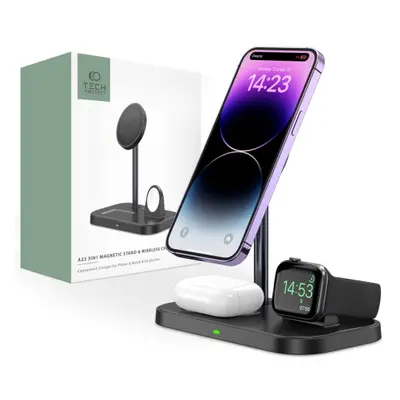 Tech-Protect A22 3in1 vezeték nélküli töltő mobil / AirPods / Apple Watch, fekete