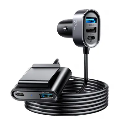 Joyroom JR-CL05 autós töltő 3x USB QC3.0 / 2x USB-C PD 75W 1.5m, fekete (JR-CL05)