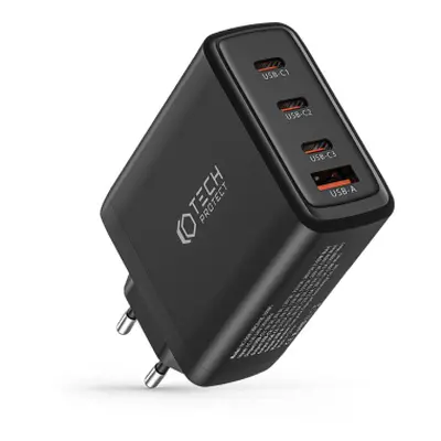 Tech-Protect GaN hálózati töltő adapter USB / 3x USB-C 100W PD QC, fekete