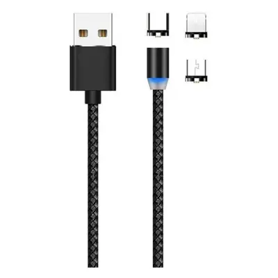 MG 3in1 mágneses USB kábel + plug adapter Micro USB / USB-C / Lightning 1m, fekete (WMC-01)