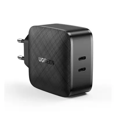 Ugreen CD216 hálózati töltő adapter 2x USB-C PD QC 66W, fekete (CD216)