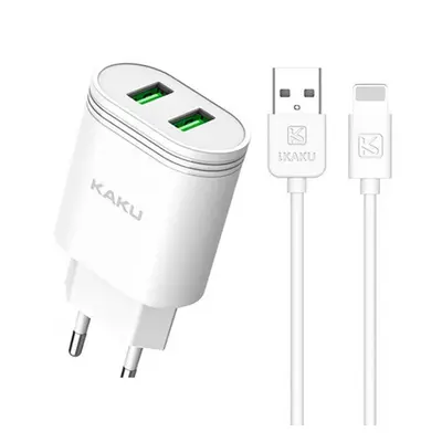 KAKU Charger hálózati töltő 2x USB 12W 2.4A + Lightning kábel 1m, fehér (KSC-372)