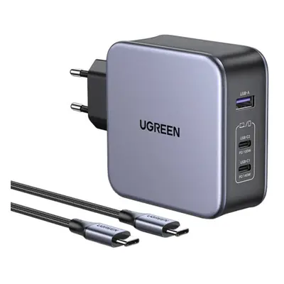 Ugreen CD289 GaN hálózati töltő adapter 2x USB-C / USB 140W + kábel USB-C, ezüst (90549)