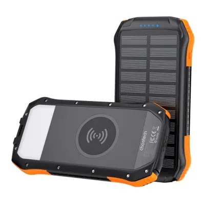 Choetech Solar Power Bank 10000mAh Qi 5W, fekete/narancssárga