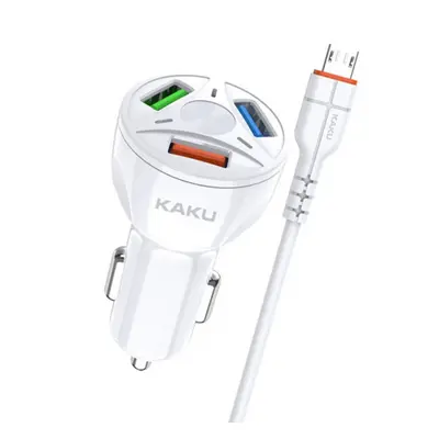 KAKU Car Charger autós töltő 3xUSB QC 4.8A 20W + Micro USB kábel, fehér (KSC-493)