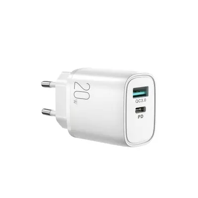 Joyroom Dual Charger hálózati töltő adapter USB-A QC / USB-C PD 20W, fehér (L-QP2011)