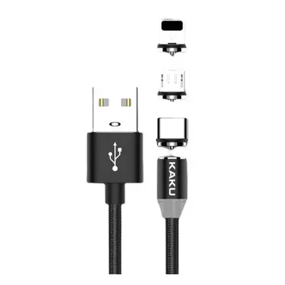 KAKU Magnetic 3in1 kábel USB - Lightning / USB-C / Micro USB 3A 1m, fekete (KSC-320)