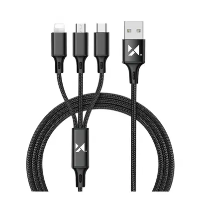 MG 3in1 kábel USB - USB-C/ Micro USB / Lightning 2.8A 1.25m, fekete