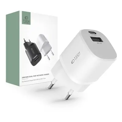 Tech-Protect C20W hálózati töltő adapter USB / USB-C 20W QC PD, fehér