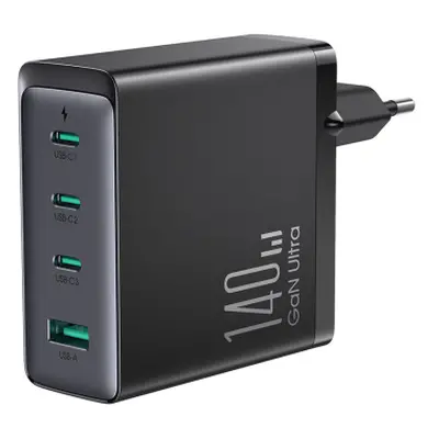 Joyroom Gan Ultra hálózati töltő adapter USB / 3x USB-C 140W + kábel USB-C, fekete