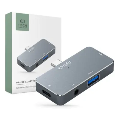 Tech-Protect V6 HUB adapter USB / USB-C / HDMI / 3.5mm jack, szürke