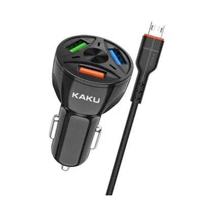 KAKU Car Charger autós töltő 3xUSB QC 4.8A 20W + Micro USB kábel, fekete (KSC-493)