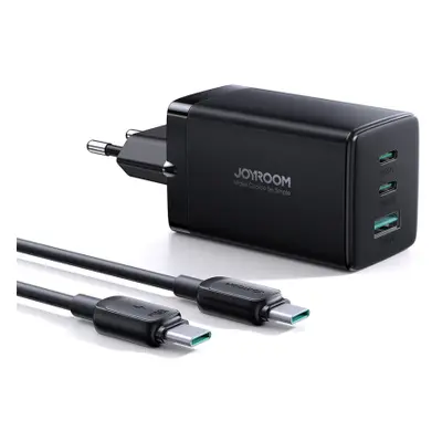 Joyroom TCG01 GaN hálózati töltő USB / 2x USB 65W + kábel USB-C, fekete (TCG01)