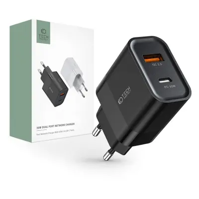 Tech-Protect C30W hálózati töltő adapter USB / USB-C 30W PD QC, fekete