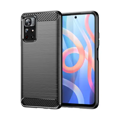 MG Carbon Case Flexible szilikon tok Xiaomi Poco M4 Pro 5G, fekete