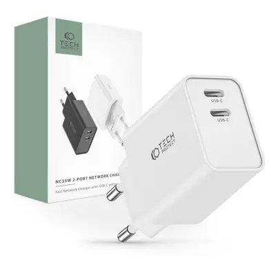 Tech-Protect C35W hálózati töltő adapter 2x USB-C PD 35W, fehér