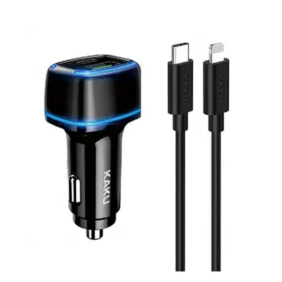 KAKU KSC-540 autós töltő USB / USB-C 3A 20W + kábel Lightning / USB-C, fekete