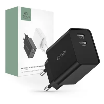 Tech-Protect C35W hálózati töltő adapter 2x USB-C PD 35W, fekete