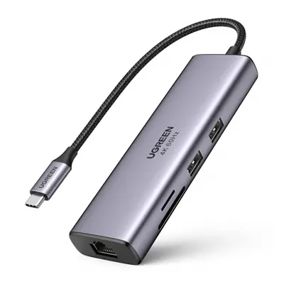 Ugreen CM512 HUB adapter USB-C - 2x USB 3.2 / HDMI 4K / SD TF / USB-C PD 100W / RJ45, szürke (60