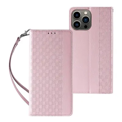 MG Magnet Strap bőr könyvtok iPhone 13 Pro, rózsaszín