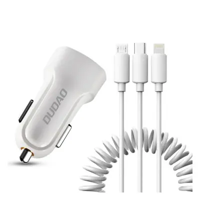 Dudao R7 autós töltő 2x USB 2.4A + 3in1 Lightning / Type C / micro USB, fehér