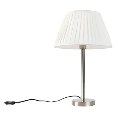 Klasszikus asztali lámpa acél redőzött fehér árnyalattal, 35 cm - Simplo