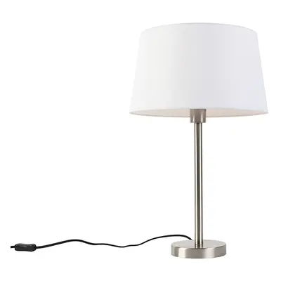 Modern asztali lámpa acél, fehér árnyalattal 32 cm - Simplo