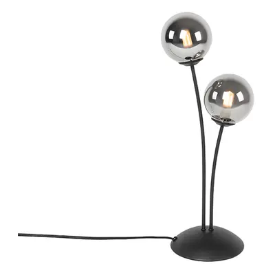 : Modern asztali lámpa, fekete, 2 lámpa, füstüveggel - Athén