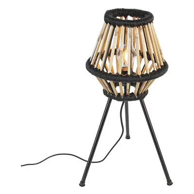 Vidéki állványos asztali lámpa bambusz feketével - Evalin
