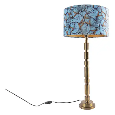 Art deco asztali lámpa bronz 35 cm-es árnyékban pillangó - Torre