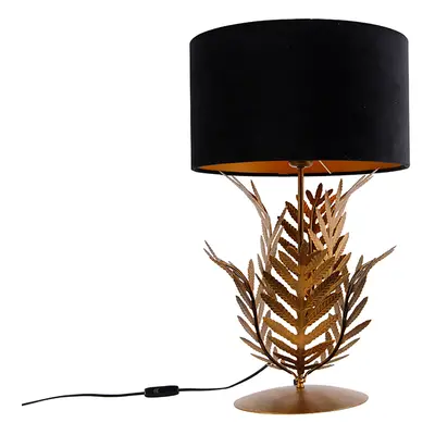 Vintage asztali lámpa, bársony árnyalattal, fekete, 35 cm - Botanica
