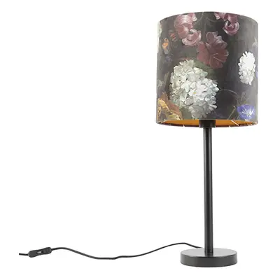 Romantikus asztali lámpa fekete, virágárnyalattal 25 cm - Simplo