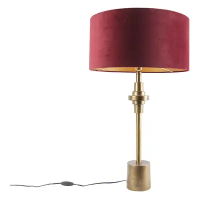 Art Deco asztali lámpa bronz bársony árnyalatú vörös 50 cm - Diverso