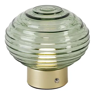 Tafellamp messing met groen glas oplaadbaar - Lexie