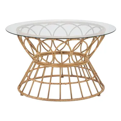 Rattan lerakóasztal, üveg lappal, kerek, 75 cm - MISTRAL1 - Butopêa