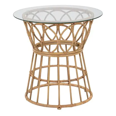 Rattan lerakóasztal, üveg lappal, kerek, 50 cm - MISTRAL2 - Butopêa