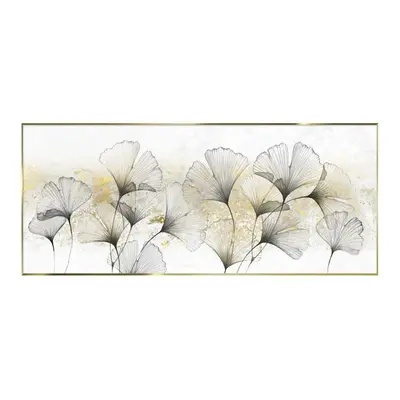 Keretezett üveg falikép, arany-fekete ginko biloba, 50x125 cm, fehér - GINKO NOR ET OR - Butopêa