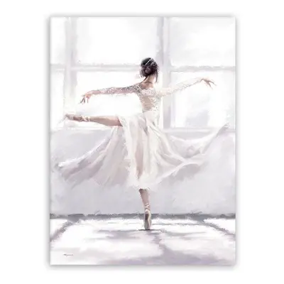 Vászon falikép, fehér ruhás ballerina, 60x80 cm, fehér - OPERA - Butopêa