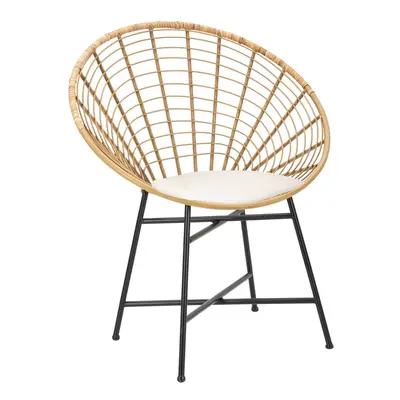 Rattan fotel, fém lábakkal, fehér párnával - SOLEIL - Butopêa