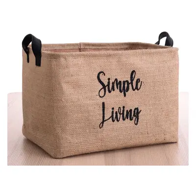 Tárolókosár, Simple Living felirattal, nagy, szövet, bézs, 37 cm - SIMPLE LIVING - Butopêa