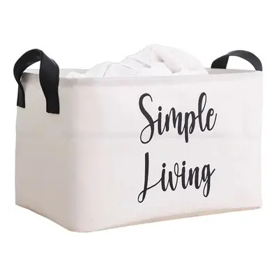 Tárolókosár, Simple Living felirattal, nagy, szövet, fehér, 30 cm - SIMPLE LIVING - Butopêa