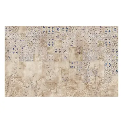 Vintage stílusú tapéta, 400x250 cm, bézs - sötétkék - CORINTHE - Butopêa