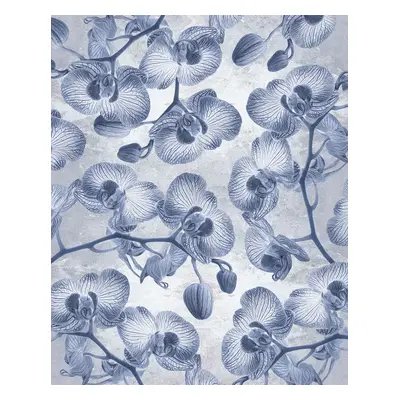 Kék orchideákkal mintázott tapéta, 200x250 cm, fehér - szürke - kék - VAPOREUX - Butopêa