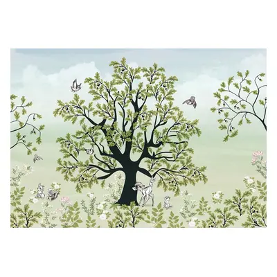 Bambi és barátai az erdőben tapéta, 400x280 cm, zöld - barna - kék - ARBRE DE VIE - Butopêa